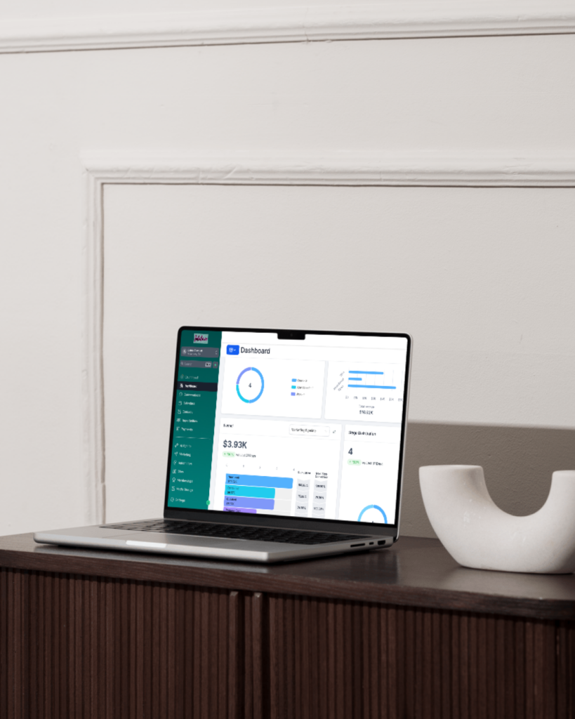Soleila.io dashboard displayed on a laptop showing business analytics and revenue tracking