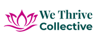 We Thrive Collective logo featuring a magenta lotus flower icon with the company name in deep teal serif text